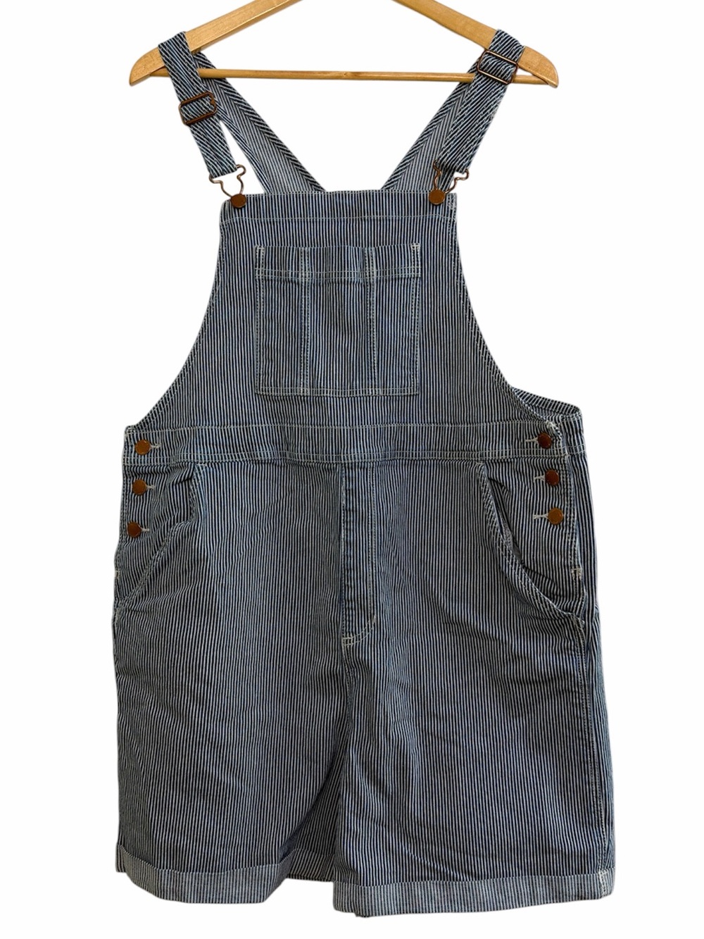 Universal Thread Striped Short Overalls Blue White Railroad Size 14